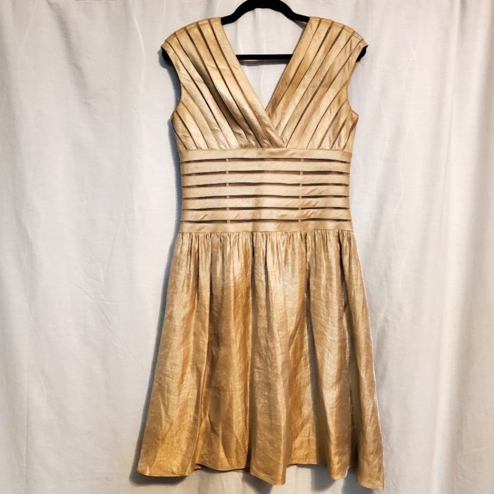 Andre Oliver Gold Mini Dress Size 8P - Picture 2 of 7